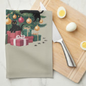 ブラックキャッツクリスマスツリー猫好きクリスマスライト キッチンタオル (四つ折り)