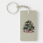 ブラックキャッツクリスマスツリー猫好きクリスマスライト キーホルダー (正面)