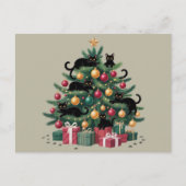 ブラックキャッツクリスマスツリー猫好きクリスマスライト シーズンポストカード (正面)