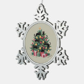 ブラックキャッツクリスマスツリー猫好きクリスマスライト スノーフレークピューターオーナメント (右)