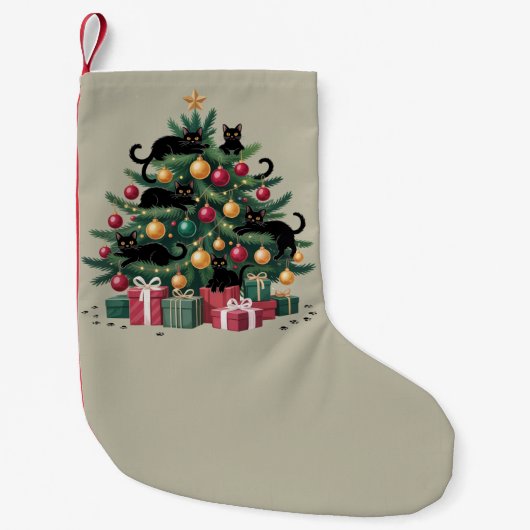 ブラックキャッツクリスマスツリー猫好きクリスマスライト スモールクリスマスストッキング (正面)