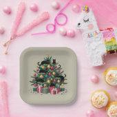 ブラックキャッツクリスマスツリー猫好きクリスマスライト ペーパープレート (パーティー)