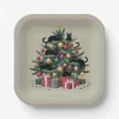 ブラックキャッツクリスマスツリー猫好きクリスマスライト ペーパープレート (正面)