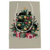 ブラックキャッツクリスマスツリー猫好きクリスマスライト ミディアムペーパーバッグ (正面)