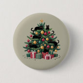 ブラックキャッツクリスマスツリー猫好きクリスマスライト 缶バッジ (正面)