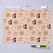 ブラックキャッツスパイダーウェブと幽霊オレンジハロウィーン 薄葉紙 (クラフト)