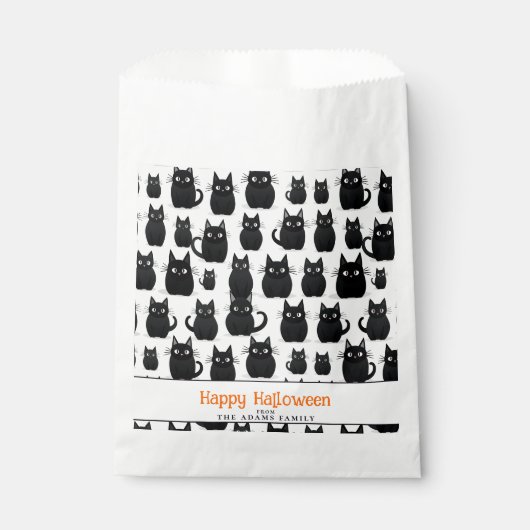 ブラックキャッツ名前をカスタムするハッピーハローウィン フェイバーバッグ (正面)