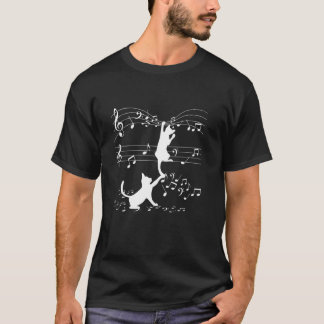 ブラックキャッツ遊とミュージックノート猫好きデザイン Tシャツ