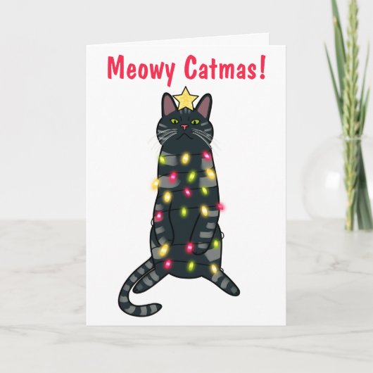 ブラックキャットおもしろいクリスマスホリデーカード シーズンカード (正面)