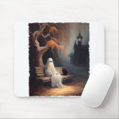 ブラックキャットと幽霊ベンチハロウィンダーに座る マウスパッド (マウス)