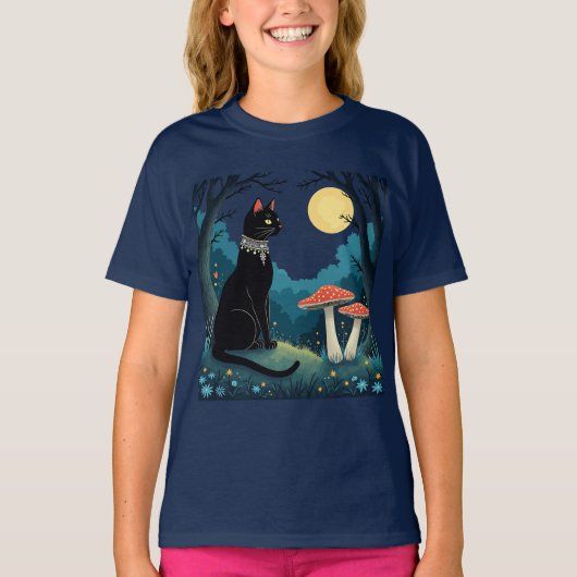 ブラックキャットと毒キノコのハロウィン 1 Tシャツ (正面)