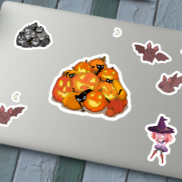 ブラックキャットと輝くパンプキンのハロウィン シール