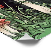 ブラックキャットと野生の赤いキノコ自然 ポスター (コーナー)