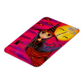 ブラックキャットに入ったビッグストライプアイハロウィーン魔女ガール マグネット (左側)