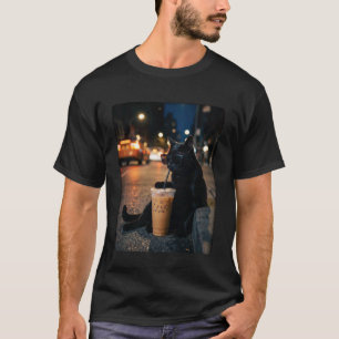 ブラックキャットのアイスコーヒー Funny Animal Meme C Tシャツ