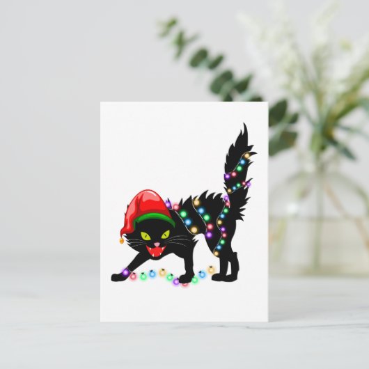 ブラックキャットのクリスマスイルミネーション ポストカード (スタンド正面)