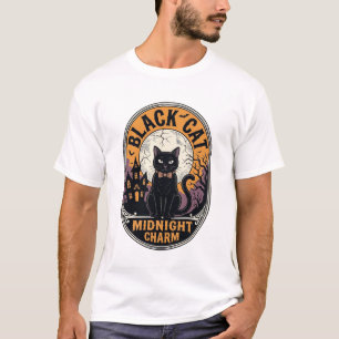 ブラックキャットのハロウィンシャツ ビンテージ ミッドナイトチャーム D Tシャツ