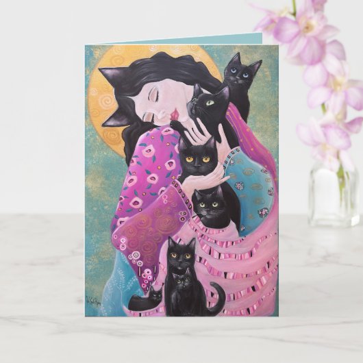 ブラックキャットの幻想的なアート カード (蘭)