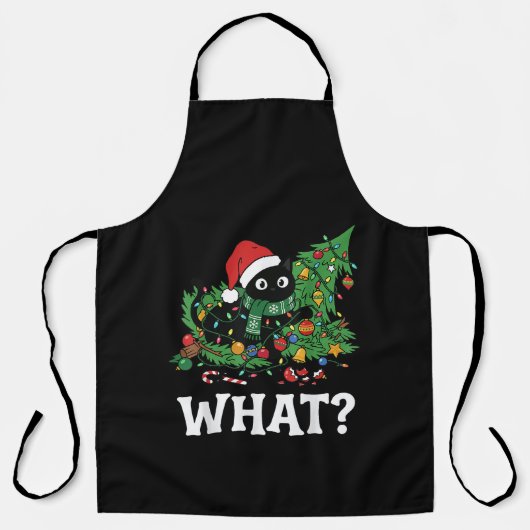 ブラックキャットの面白いクリスマスツリー エプロン (正面)