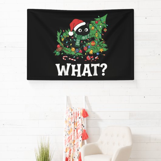 ブラックキャットの面白いクリスマスツリー 横断幕 (インサイチュ)
