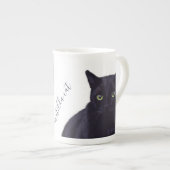 ブラックキャットアパーソナライズされたートペットネーム骨中国マグ ボーンチャイナマグカップ (正面右)