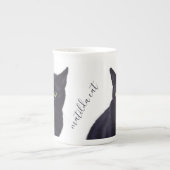 ブラックキャットアパーソナライズされたートペットネーム骨中国マグ ボーンチャイナマグカップ (正面)