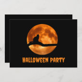 ブラックキャットアンダーオレンジムーンハロウィーン招待状 招待状 (正面/裏面)