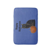 ブラックキャットアンドパンプキンハッピーハローウィンブルー バスマット (正面縦)