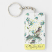 ブラックキャットイエローアクリルキーリング キーホルダー (正面)