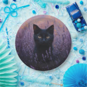 ブラックキャットインアラベンダーフィールドイラストレーション ペーパープレート (パーティー)