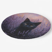 ブラックキャットインアラベンダーフィールドイラストレーション ペーパープレート (アングル)