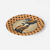 ブラックキャットインウィッチハットハローウィンパーティ ペーパープレート (アングル)