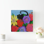 ブラックキャットインガーデン抽象芸術アートラウンドクロック スクエア壁時計 (ホーム)