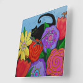 ブラックキャットインガーデン抽象芸術アートラウンドクロック スクエア壁時計 (傾斜)