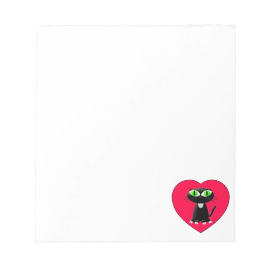 ブラックキャットイン赤いハートカスタム ノートパッド (正面)