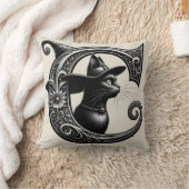 ブラックキャットウィッチウィッチレターCカスタムイニシャル クッション (ブランケット)