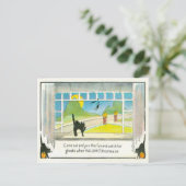 ブラックキャットウィッチウィンドウハロウィーンのカボチャのちょうちんパンプキンムーン ポストカード (スタンド正面)