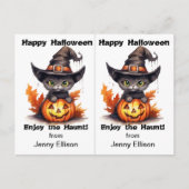 ブラックキャットウィッチハットスクールパーティーハロウィンカード ポストカード (正面)