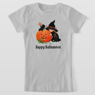 ブラックキャットウィッチハットパーソナライゼーション文字ガールズ Tシャツ