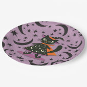 ブラックキャットウィッチパープルムーンスターズハローウィンパーティ ペーパープレート (アングル)