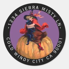 ブラックキャットウィッチ差出人住所ヴィンテージハロウィーン ラウンドシール