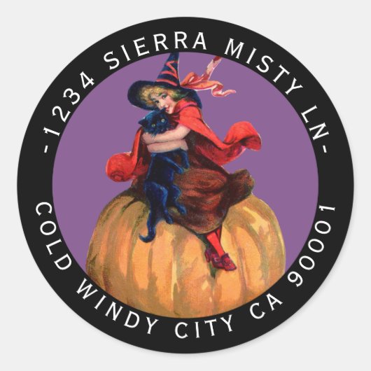 ブラックキャットウィッチ差出人住所ヴィンテージハロウィーン ラウンドシール (正面)