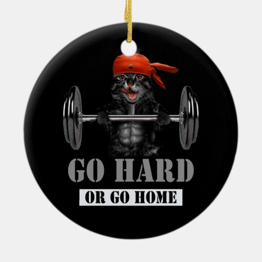 ブラックキャットウエイトリフティングフィットネスジムゴー懸命または セラミックオーナメント (裏面)