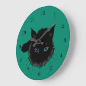 ブラックキャットウォールクロック – カスタムカラー ラージ壁時計 (傾斜)