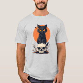 ブラックキャットオンスカルハロウィーン Tシャツ