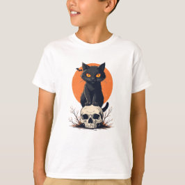 ブラックキャットオンスカルハロウィーン Tシャツ