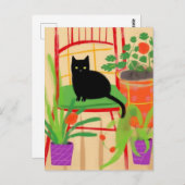 ブラックキャットオンチェアヴィンテージフラワー絵画ズ ポストカード (正面/裏面)
