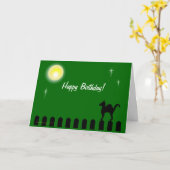 ブラックキャットオンピケットフェンスおもしろいカスタム誕生日 カード (黄色い花)