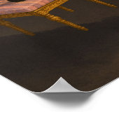 ブラックキャットオンピンクストライプのスツールプリント ポスター (角)