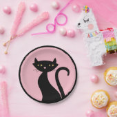 ブラックキャットオンピンク ペーパープレート (パーティー)